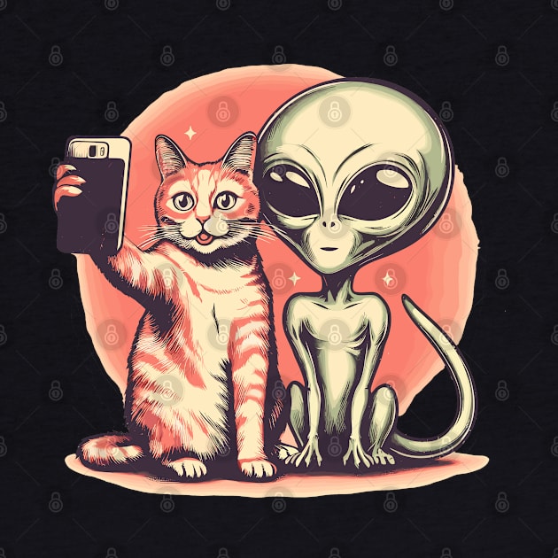 Cat taking selfies with alien by Elysian wear